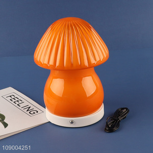 New Product Glass Mushroom Table Lamp USB Rechargeable 3 Colors Dimmable Led Night Lamp