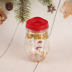 Factory supply christmas series snowman double-layer plastic cup water cup