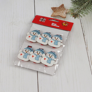 Hot products creative 6pcs snowman shape wooden clip wood paper clips