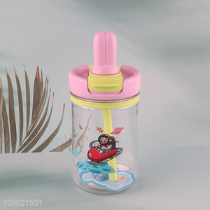 Hot Selling 600ml Cute Kids Water Bottle with Straw & Spill-Proof Lid