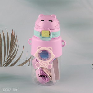 New Product 680ml Cute Plastic Water Bottle with Straw for Kids Boys Girls