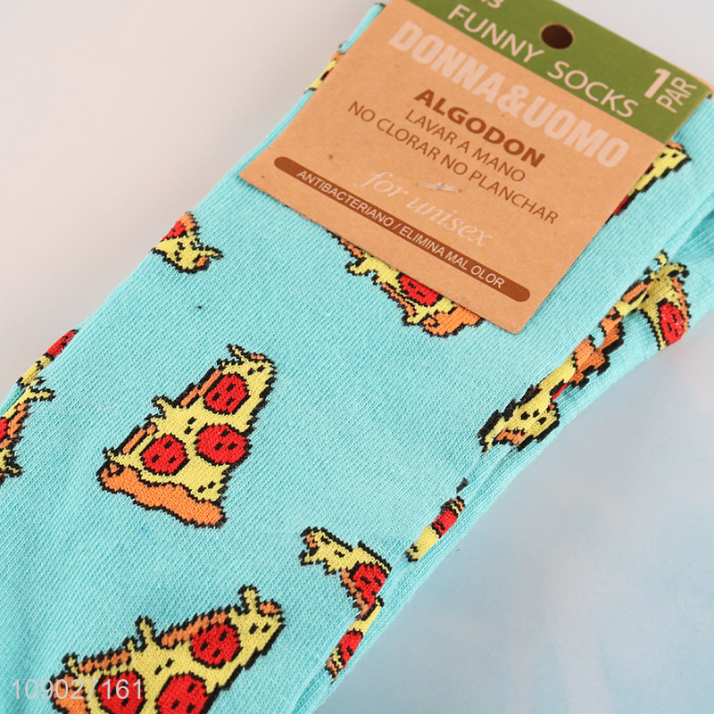 Top sale cartoon pizza pattern breathable cotton socks casual socks wholesale