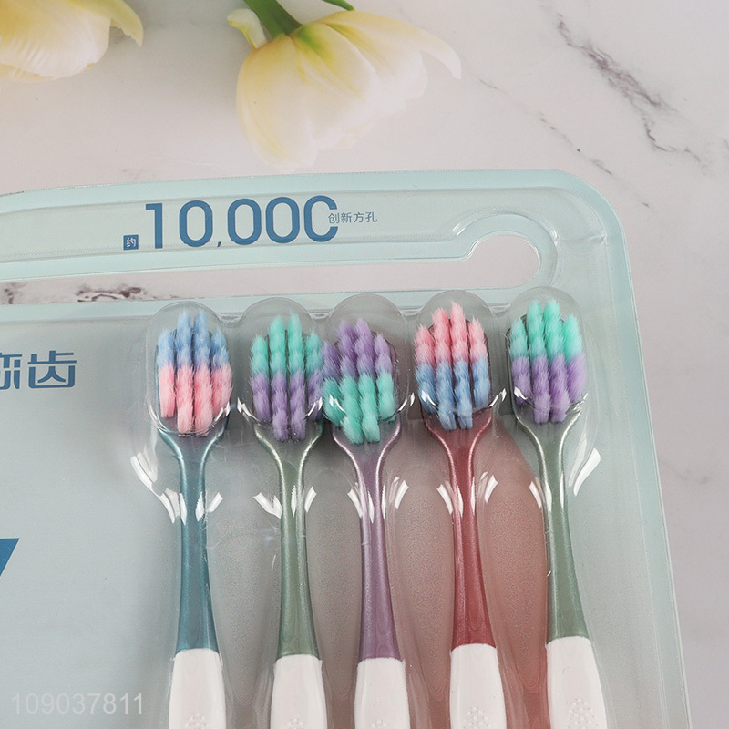 Promotional 5 Pieces Soft Bristles Adult Toothbrush with Comfortable Non-Slip Handle