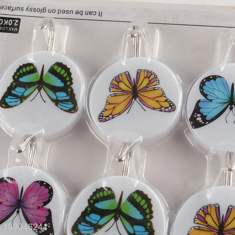 Top products 9pcs butterfly pattern round household sticky hook wall hook set