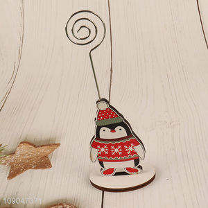 Good selling penguin shape wooden card holder picture memo clip wholesale