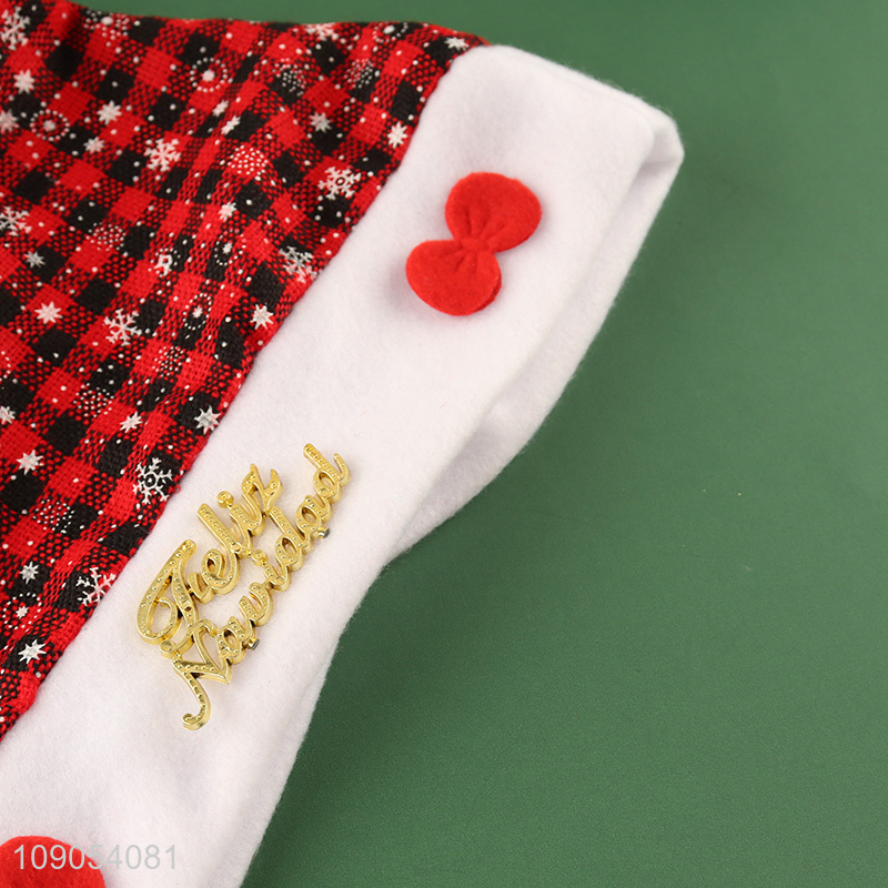Good Quality Non-Woven Christmas Hat Santa Hat Plaid Xmas Hat