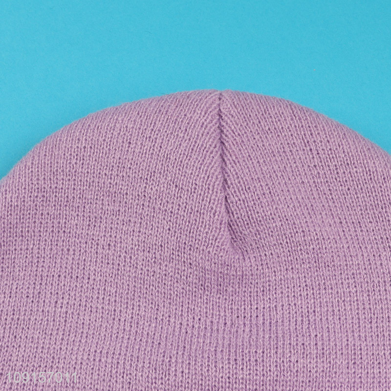 Factory price purple winter warm fashion knitted hat beanies hat