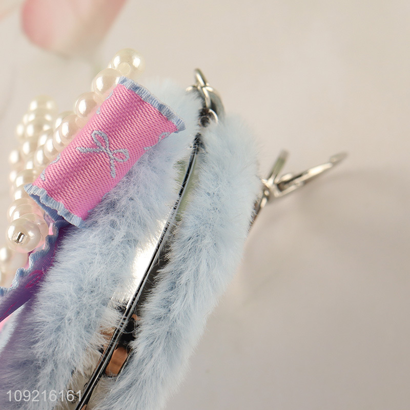 Hot selling portable plush makeup mirror cosmetic mirror keychain