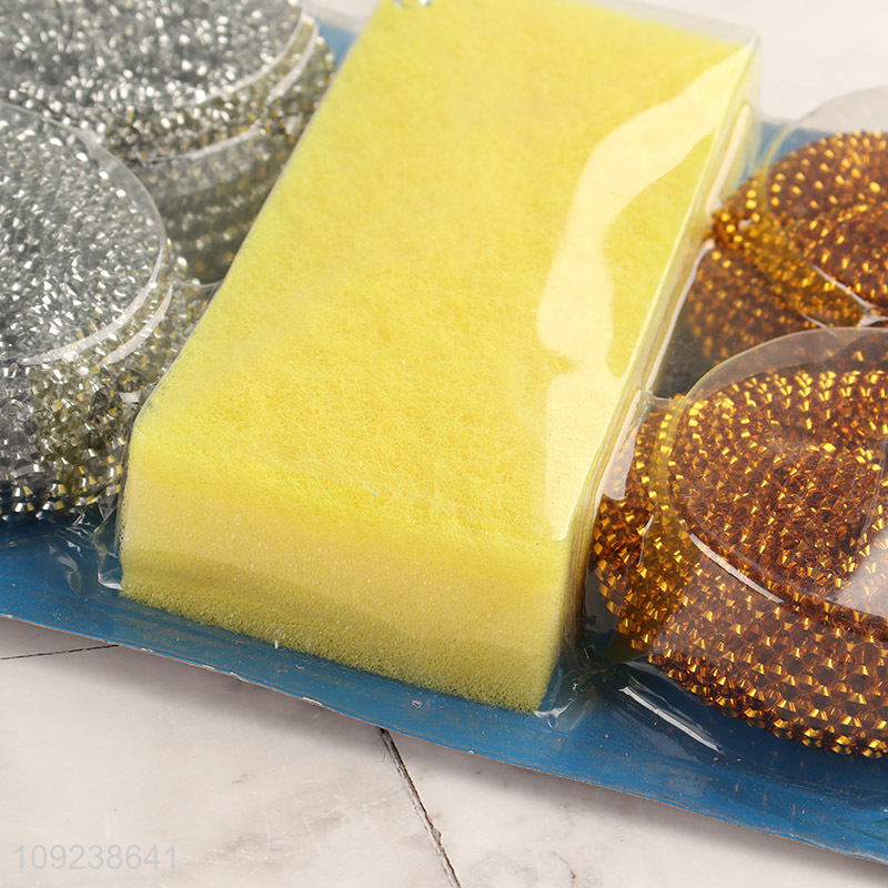 Top selling 5pcs home kitchen stainless steel scourer cleaning ball cleaning sponge set