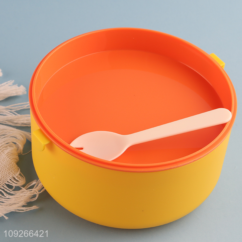 Wholesale 2-Layer Portable Round Cute Plastic Lunch Box with Spork for Kids