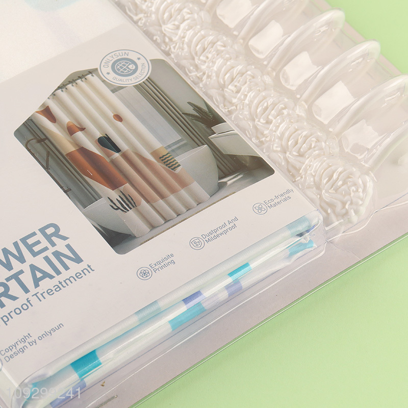 Most popular printed waterproof shower curtain with hook