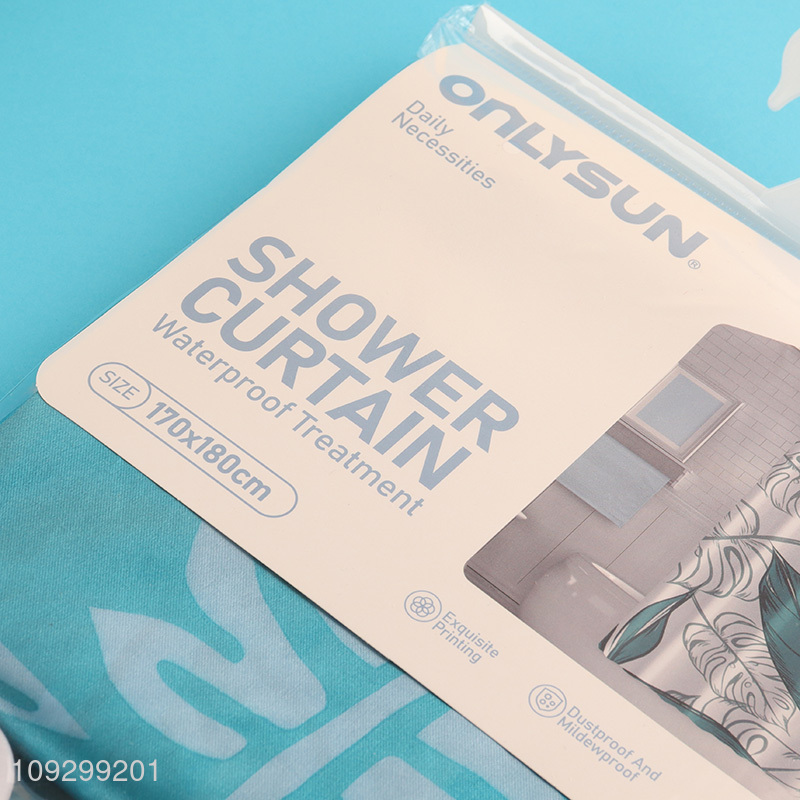 Latest products printed polyester shower curtain with hook