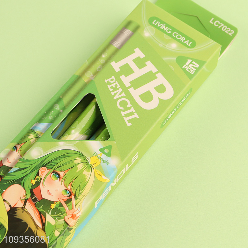Popular products 12pcs students cartoon stationery HB pencils set