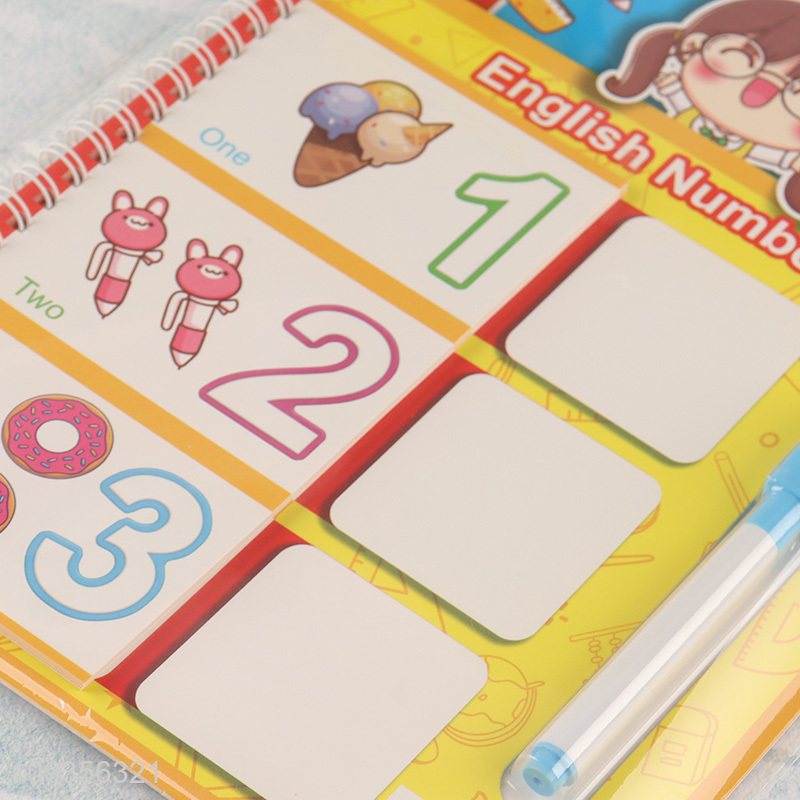 Good quality erasable kids English number learning book with pen