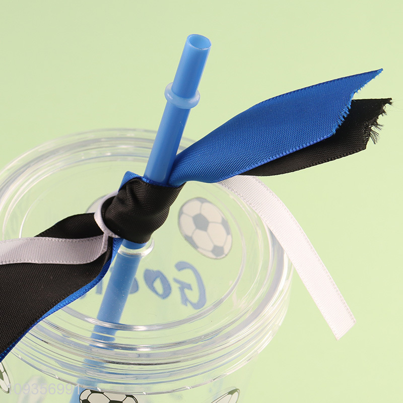 Top products football series plastic water cup straw cup
