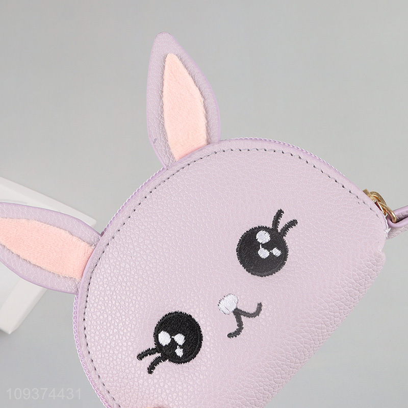 Top sale purple cartoon rabbit leather coin purse