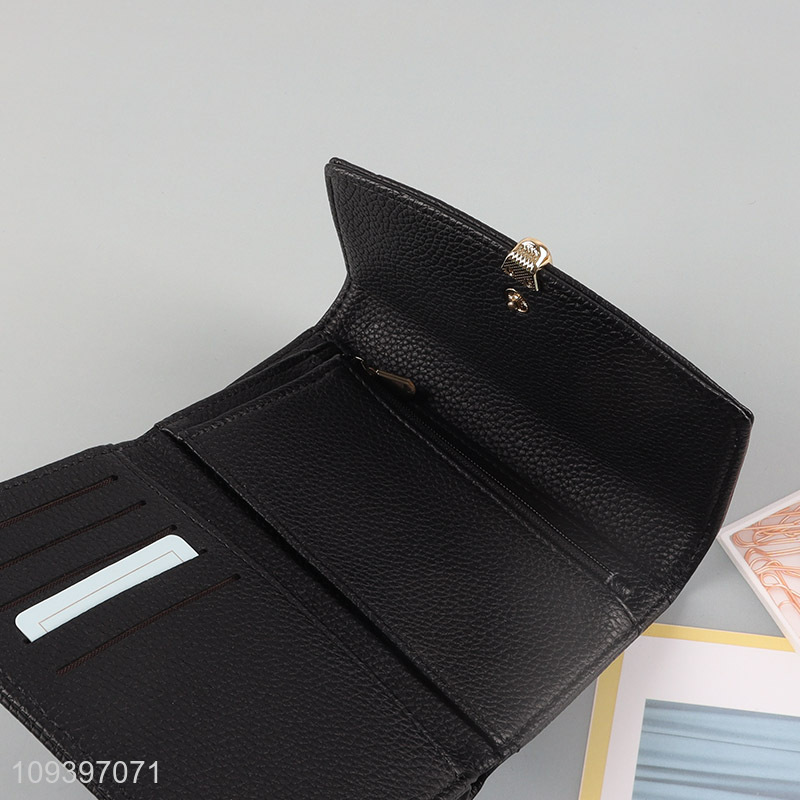 Hot sale black fashion ladies wallet with zipper