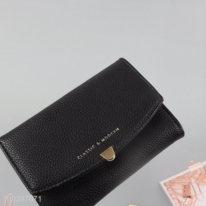 Hot sale black fashion ladies wallet with zipper