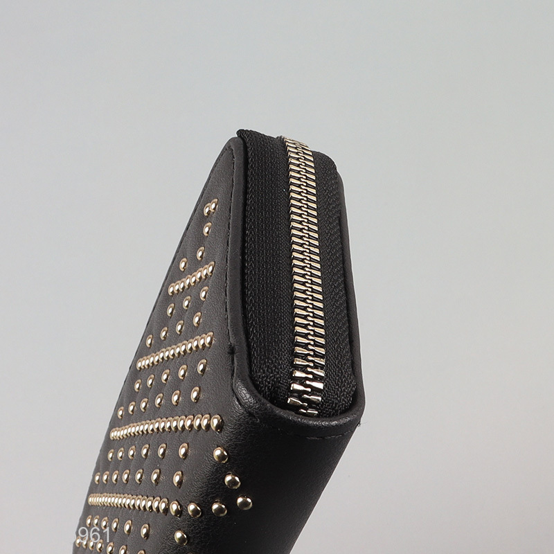 Online wholesale black fashion ladies wallet with zipper