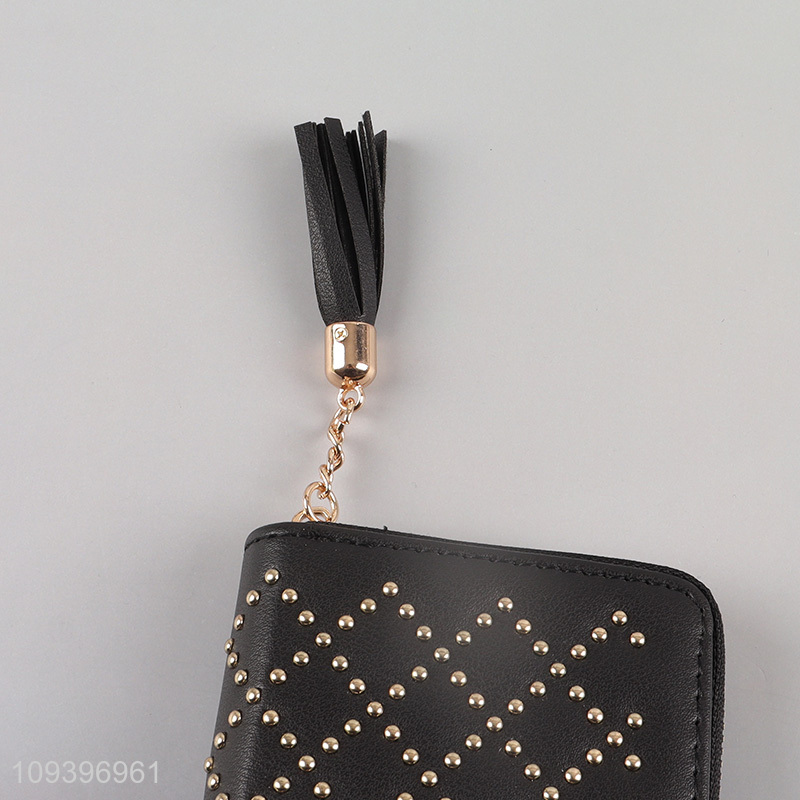 Online wholesale black fashion ladies wallet with zipper