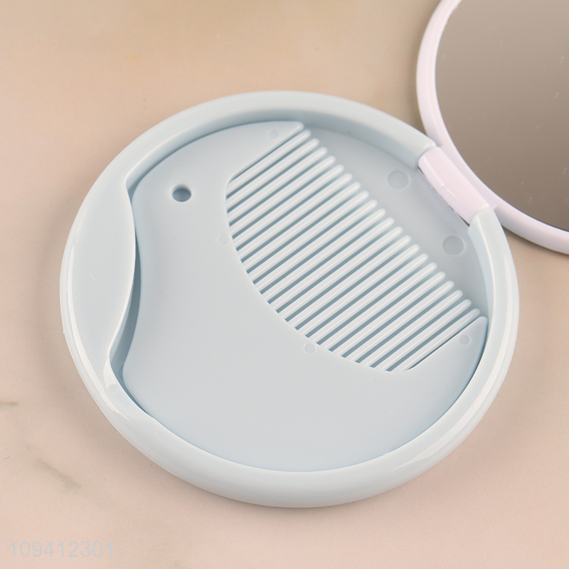 Hot items round makeup mirror with hair comb