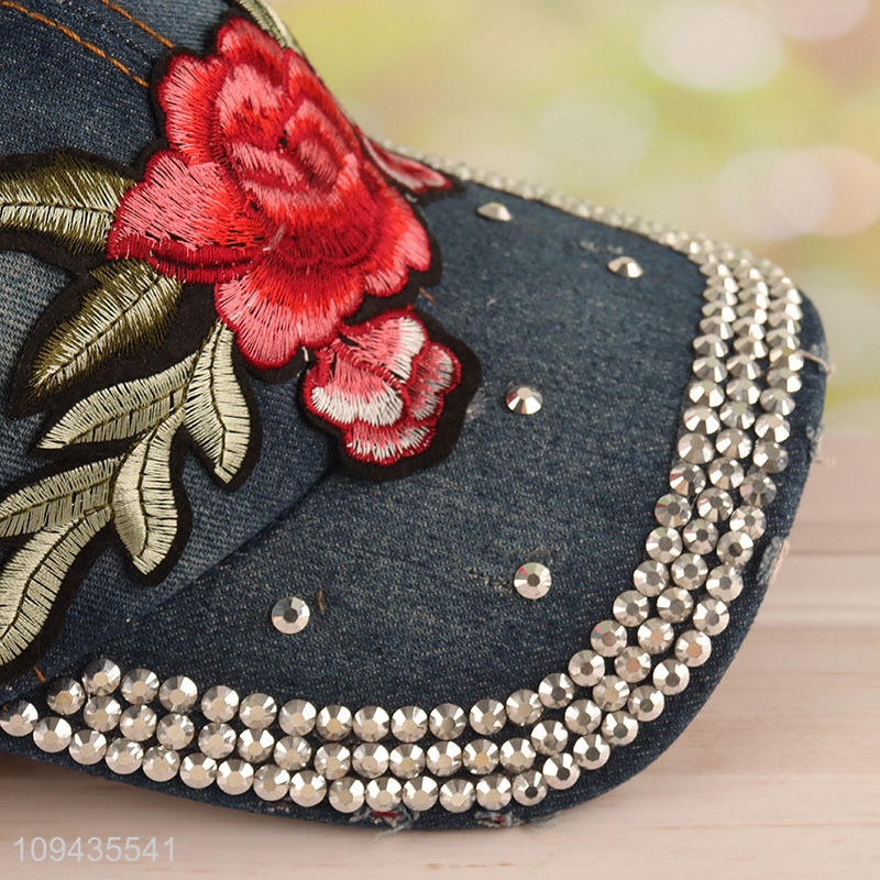 Online wholesale rose flower fashion polyester peaked cap