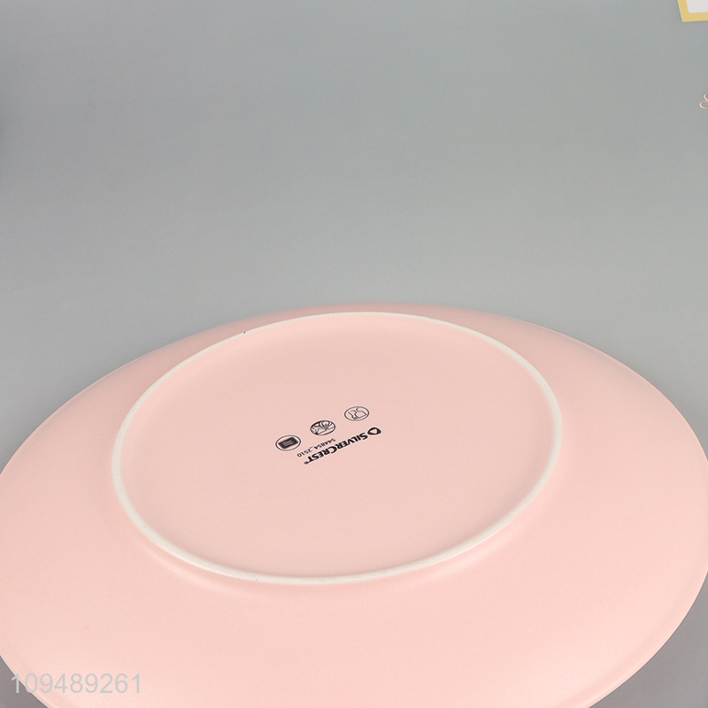 Factory price pink round ceramic plate for tableware