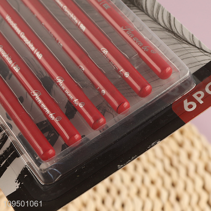 Factory supply 6pcs red woodless graphite pencils