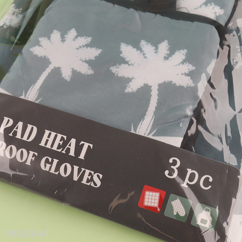 China products 3pcs kitchen apron heat pad oven mitts set