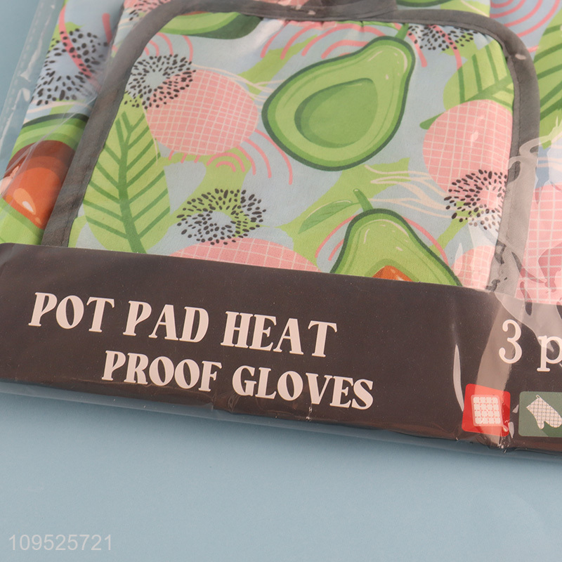 Factory direct sale 3pcs kitchen apron insulation pad oven mitts set