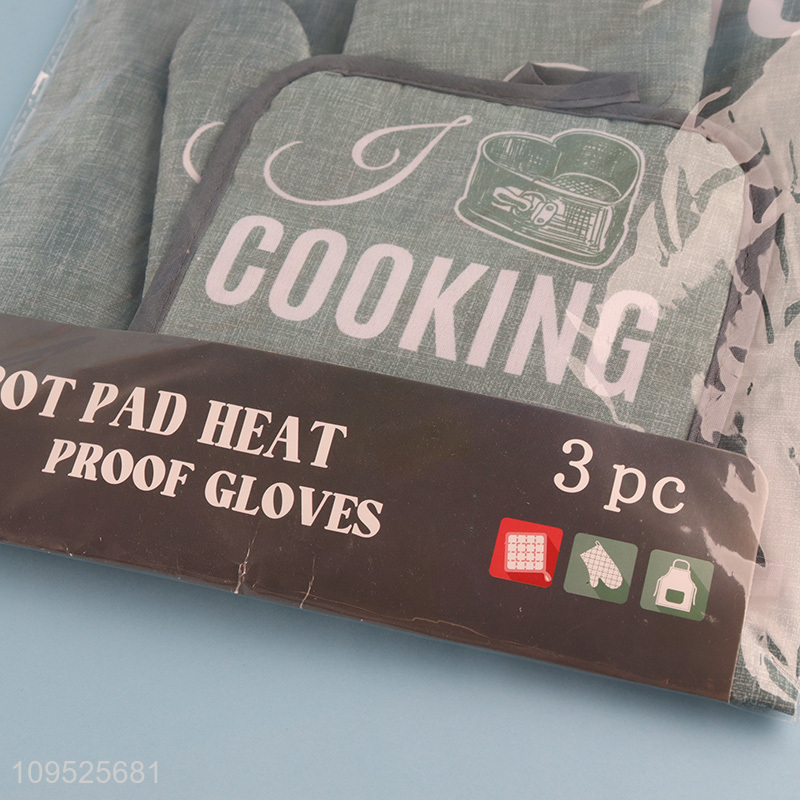 Factory price 3pcs kitchen apron insulation pad oven mitts set