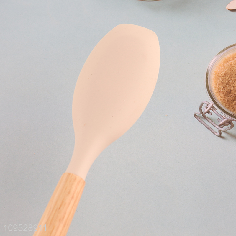China products silicone flat spoon with wooden handle