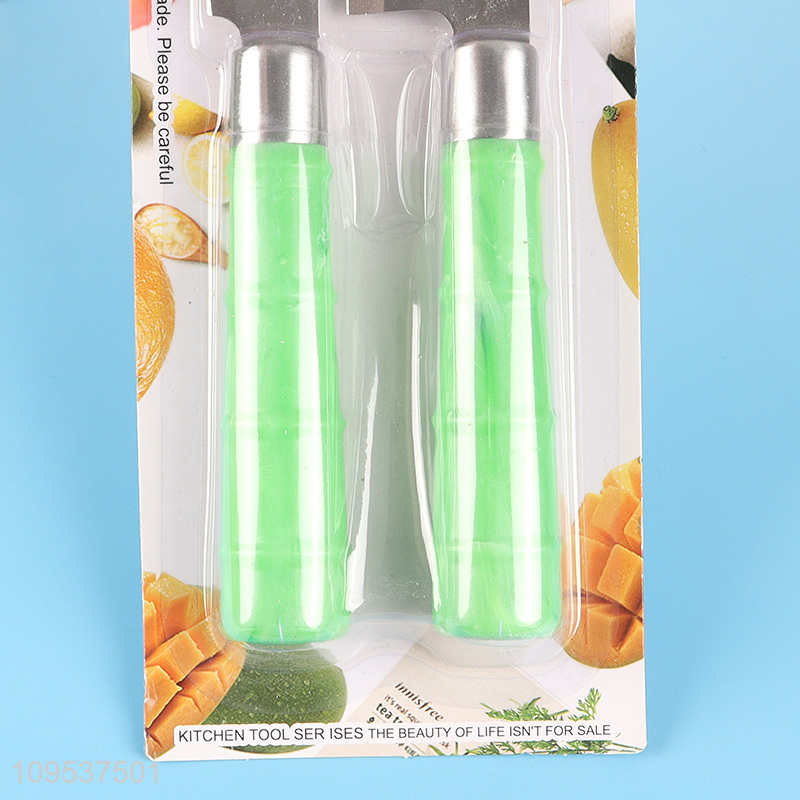 2 Pieces Bamboo Design Plastic Handle Multi Utility Kitchen Knife Set