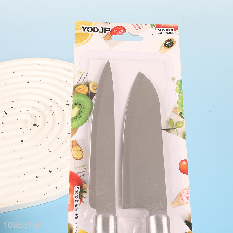 2 Pieces Bamboo Design Plastic Handle Multi Utility Kitchen Knife Set